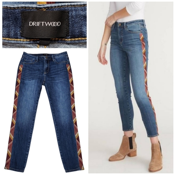 Driftwood Jackie Aztec Embroidered High-Rise Skinny Jeans Sz 28 Rosie Santina - Picture 1 of 15